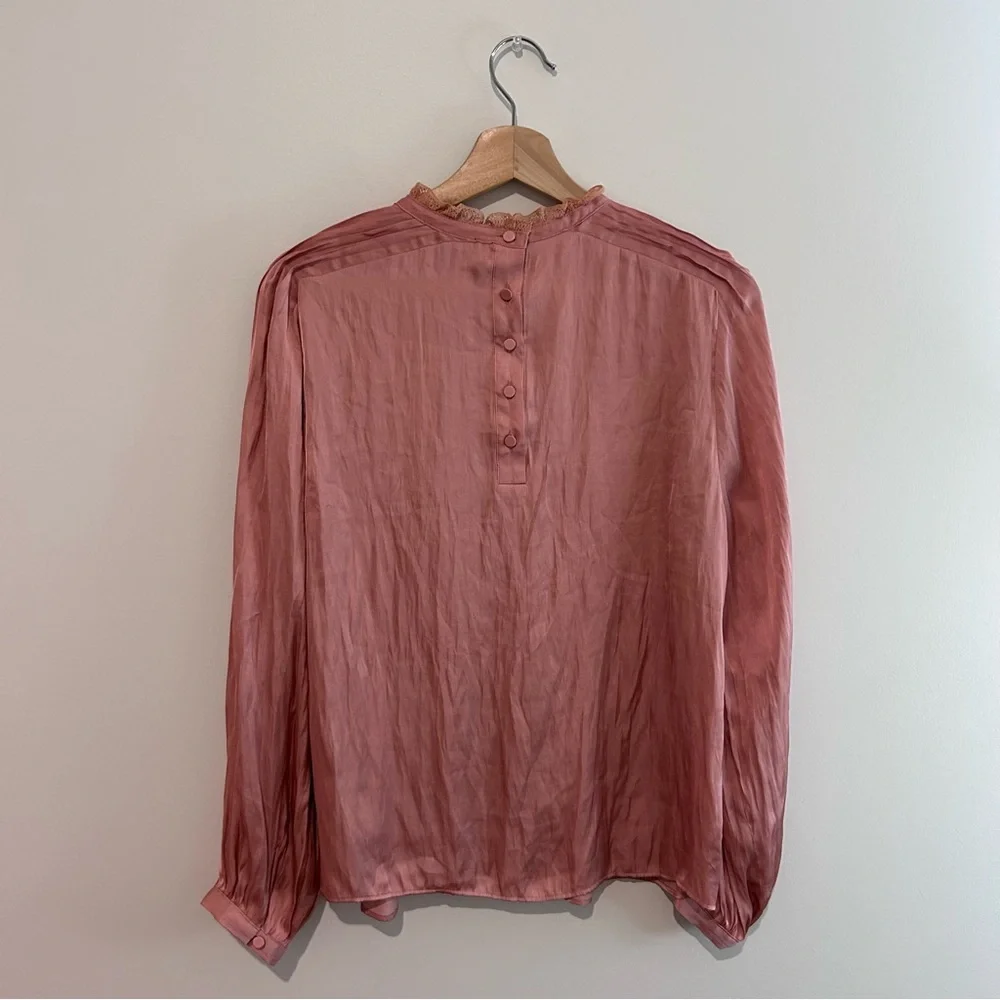 J Crew Ruffle Top Pink Size Medium Long Sleeve Drapey Romantic Feminine